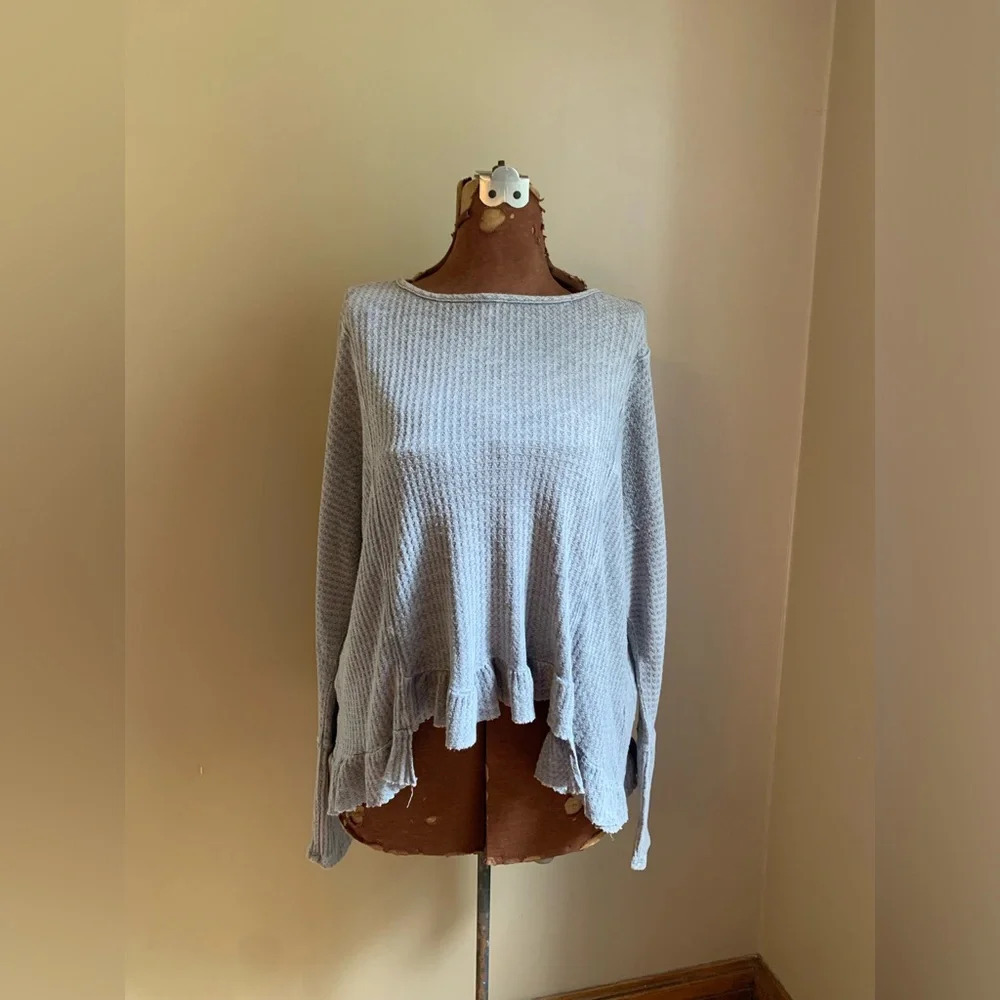 Lazy Sundays waffle knit long sleeve blouse shirt top